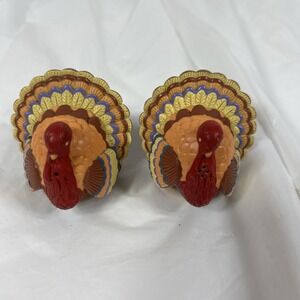 Hallmark Thanksgiving Turkey Salt and Pepper Shakers Set Orange Red‎ Brown